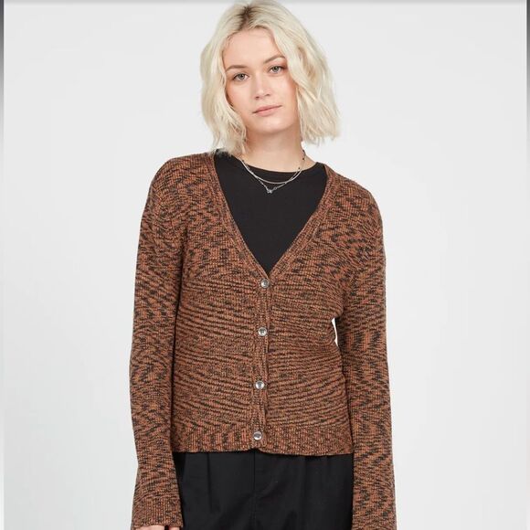 VOLCOM CARDIGAN IN SPACESTONE DARK CLAY SIZE SMALL NWT - Picture 2 of 6